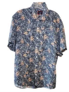 Untuckit Mens Linen Shirt XL Leaf Allover Print Multicolor Button Up Classic